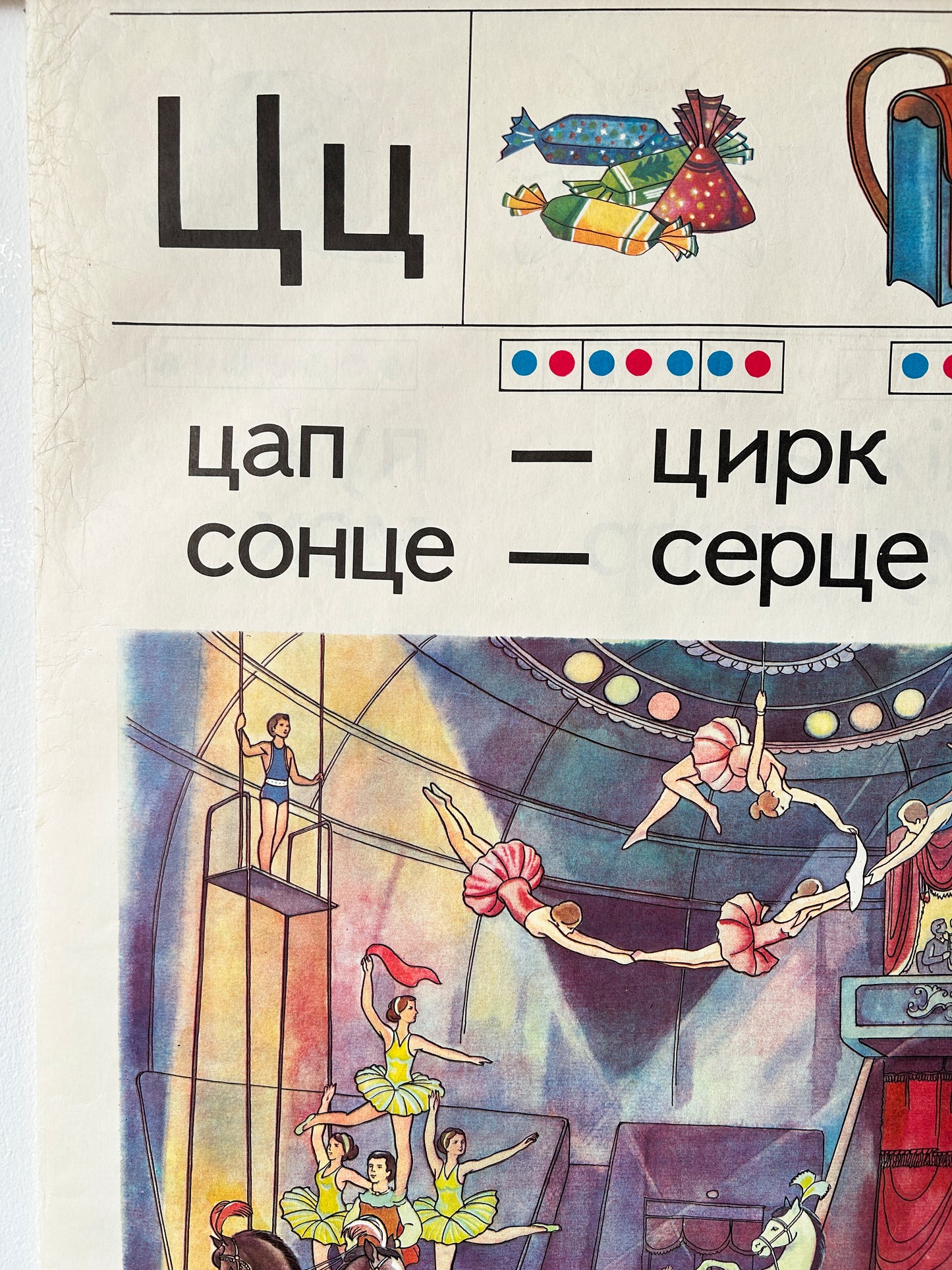 1983 Rare Ukrainian Vintage Double Sided Nursery Alphabet Poster: Circus & Bakery