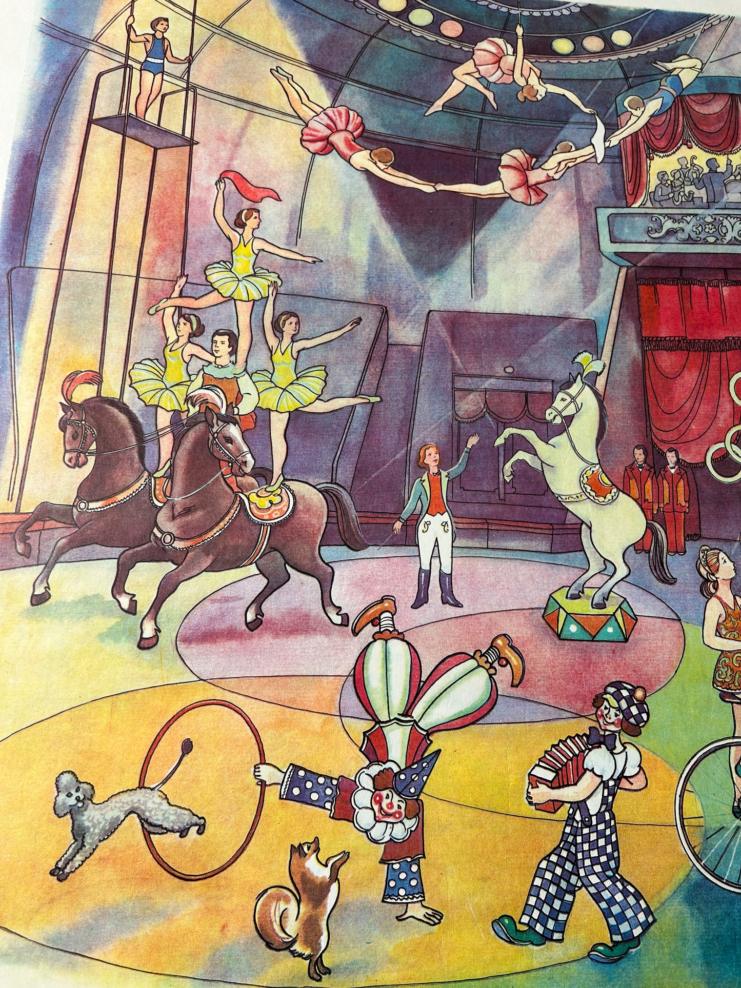 Detail of a 1983 Rare Original Ukrainian Vintage Double-Sided Nursery Alphabet Poster: Circus scene a Soviet-Era Educational School Chart on learning the Ukrainian language.