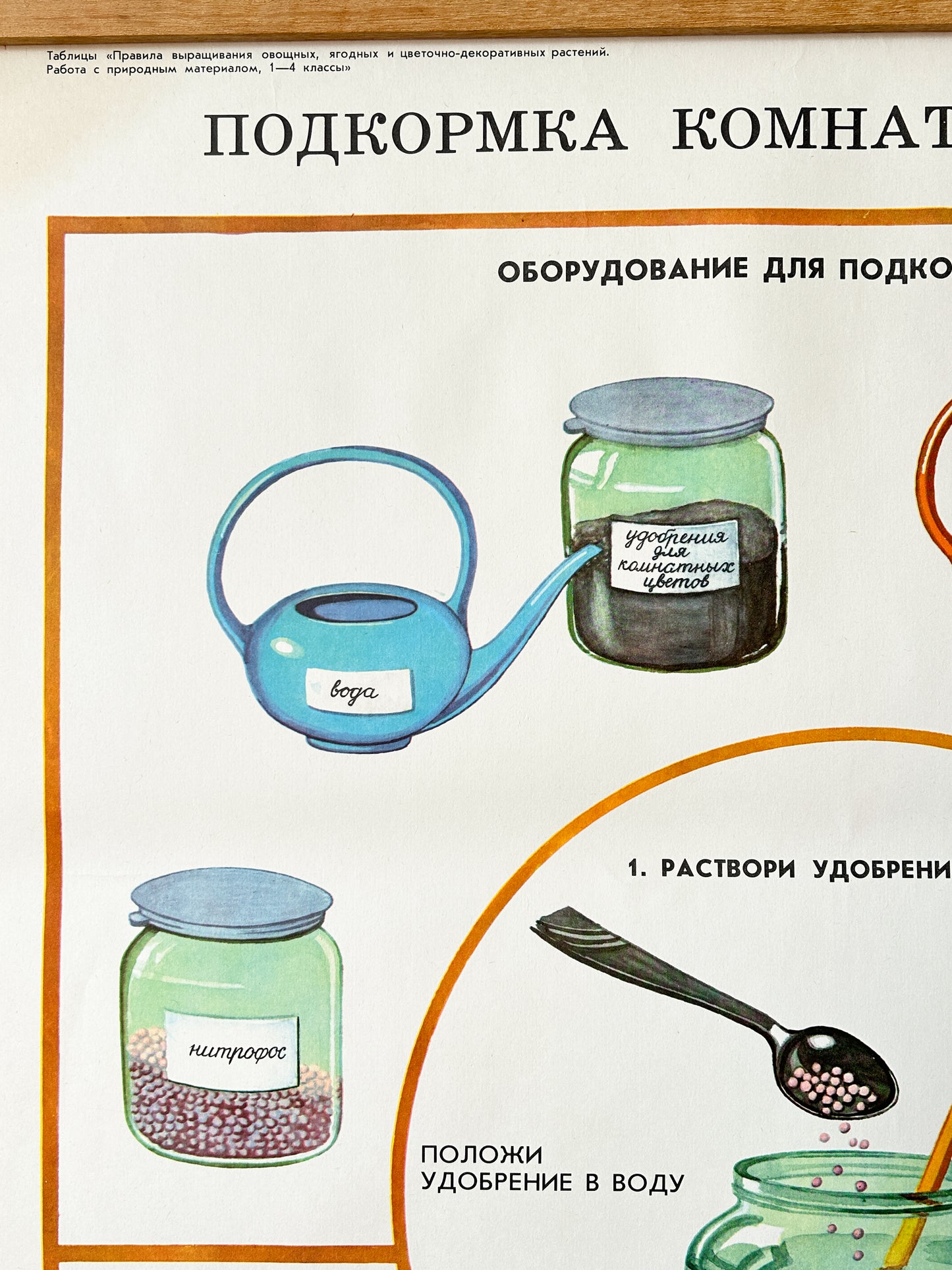 Feeding Houseplants - Original Soviet Vintage Educational School Poster | 1980's USSR School Chart