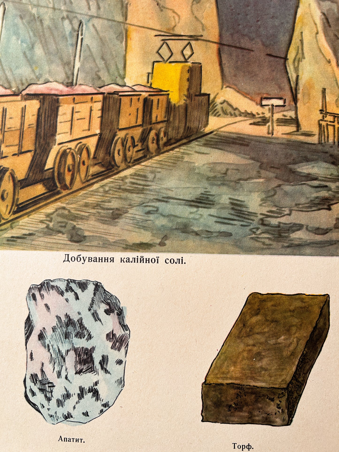 1975 "Non-Metallic Minerals" Original Soviet Ukrainian Natural History School Poster | USSR Vintage Geology Educational Chart