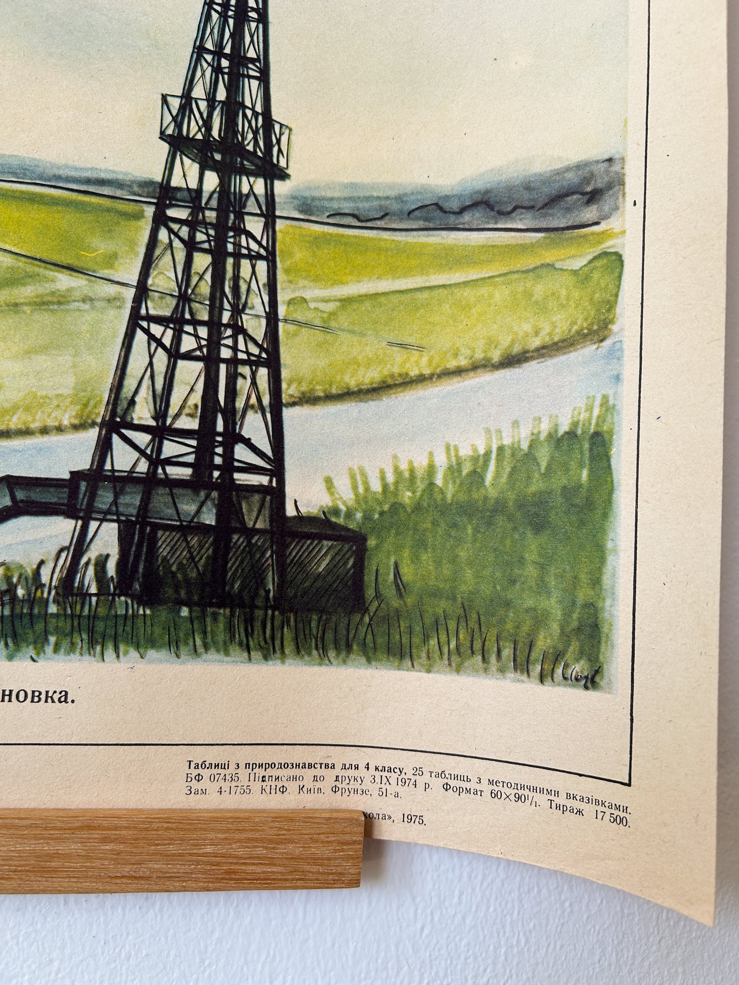 1975 "Use of Wind Power" Original Soviet Ukrainian Natural History School Poster | USSR Vintage Educational Chart: Windmill, Sailing Ship, Wind Power Station