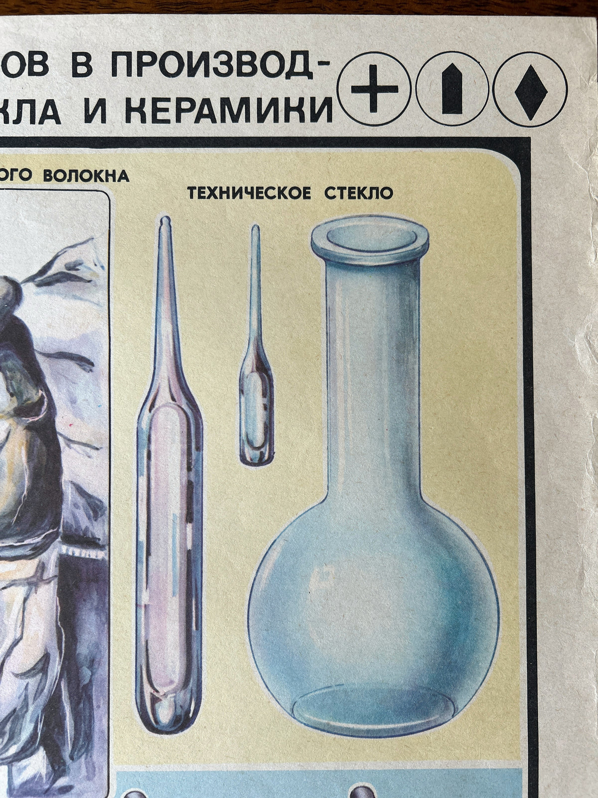 Original 1985 Soviet Educational Poster – Minerals, Glass & Ceramics | USSR Industrial Science Wall Art