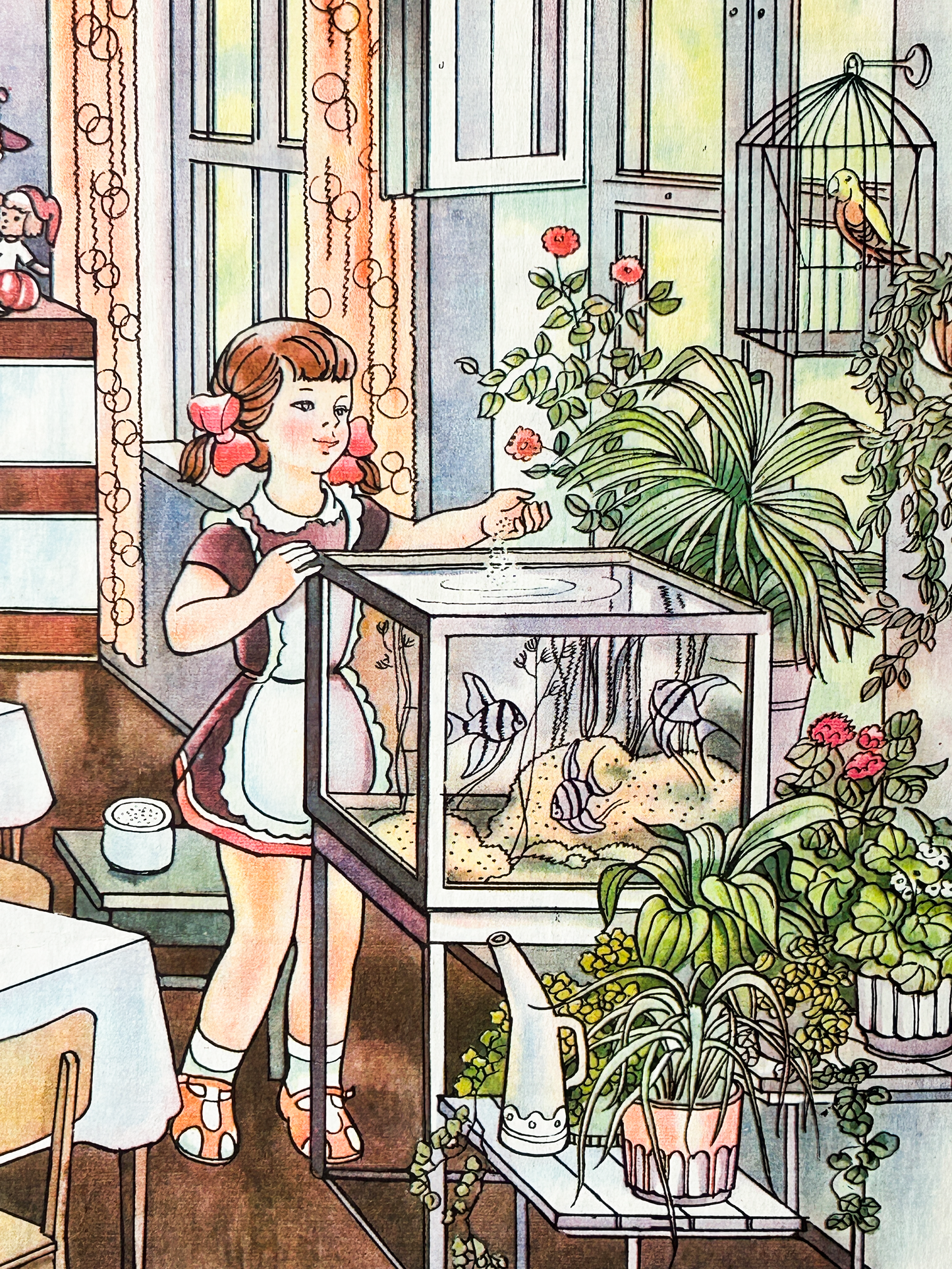 1983 Rare Original Ukrainian Vintage Double Sided Nursery Alphabet Poster: School Kids on Duty, Astronaut, October Revolution Propaganda | Soviet-Era Educational School Chart