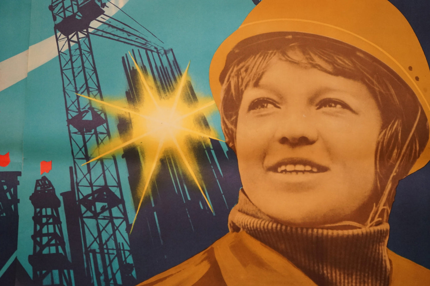 Huge 1984 USSR Vintage Socialist Propaganda Poster: "Implementation of the Energy Program is the Duty of All People" Industrial Wall Art